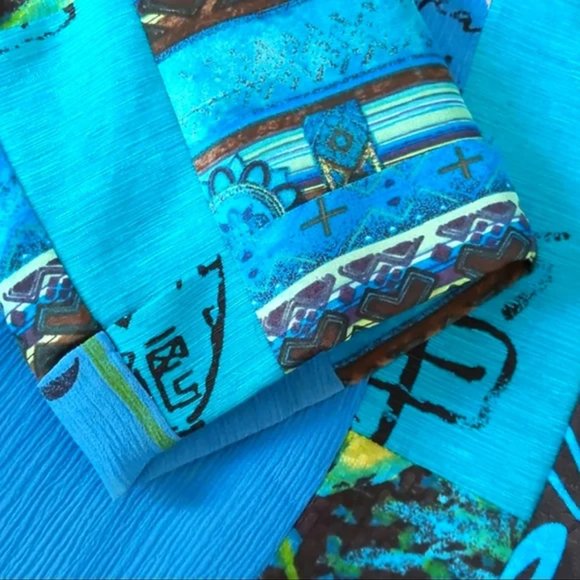 Chico's 3/4 Sleeve Silk-Linen Blend Button Down Jacket, Turquoise / Black - Picture 5 of 10